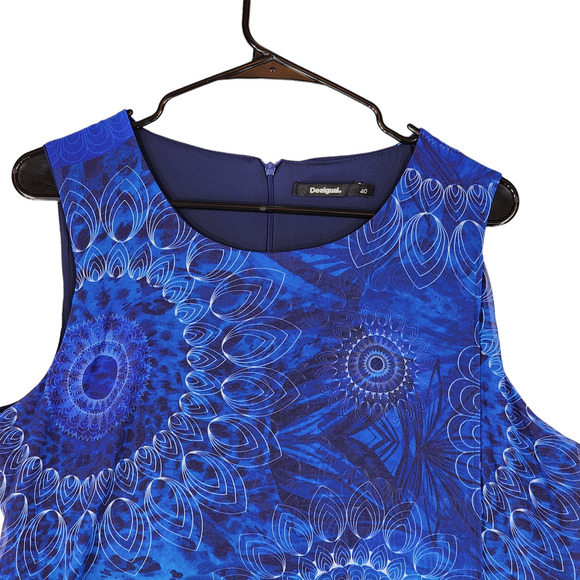 Desigual Mini Shift Dress 40 US 8 M Women Blue BOHO Chiffon Layered Flowy - Picture 3 of 13